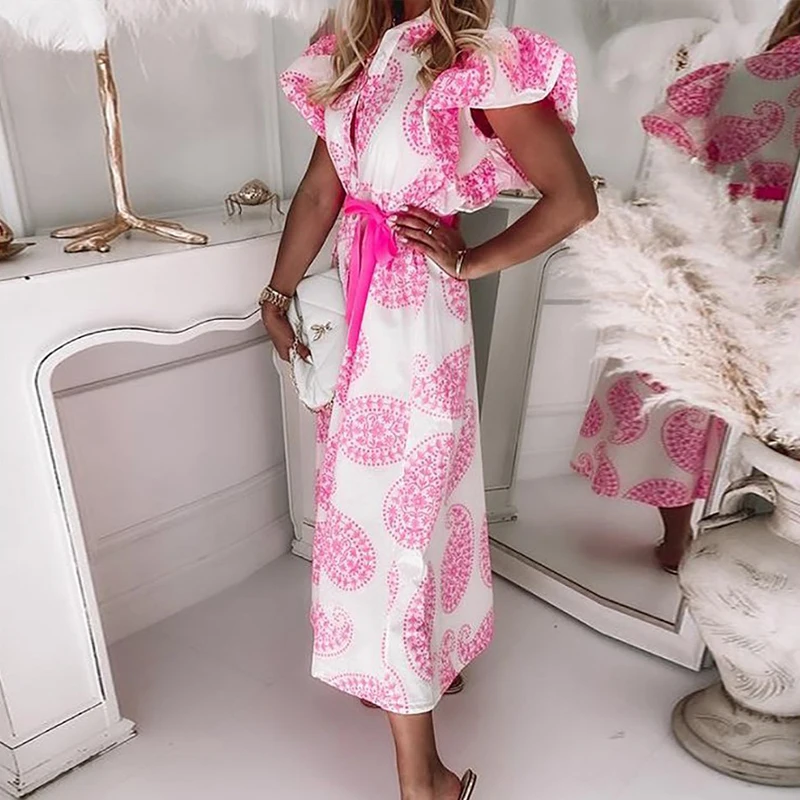 Fashion Ruffle Short Sleeve V-Neck Button Print Midi Skirt Summer New Women Dress Spring Ladies Elegant Dresses
Fashion Ruffle Short Sleeve V-Neck Button Print Midi Skirt Summer New Women Dress Spring Ladies Elegant Dresses