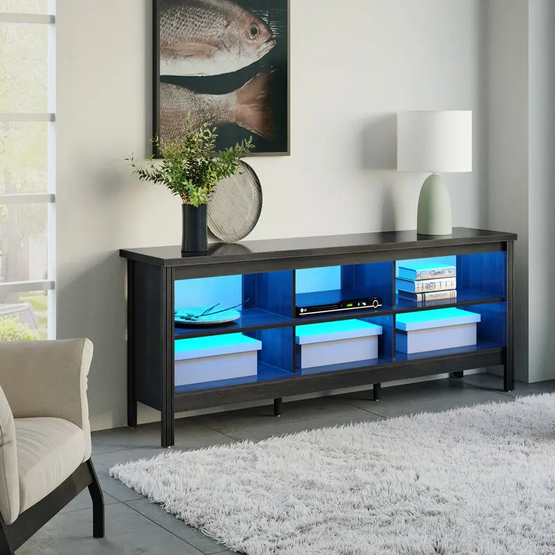 Stand for 75 inches Flat Screen, LED Wood Media Console Storage Cabinet Center with 6 Open Shelves for Living Room, 70 inches,
Stand for 75 inches Flat Screen, LED Wood Media Console Storage Cabinet Center with 6 Open Shelves for Living Room, 70 inches,