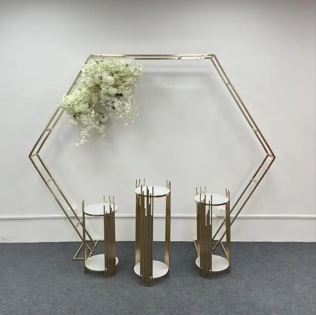 

Wedding Props Geometry Parallel Bars Hexagonal Iron Arch Frame Background Forest Wedding Stage