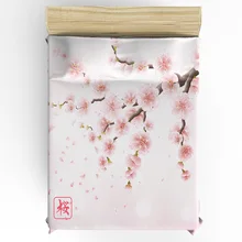 Flowers Branches Plants Plum Bossom Custom Bedding Fitted Sheet Couple Mattress Cover With Elastic Home Double Bed Sheet
