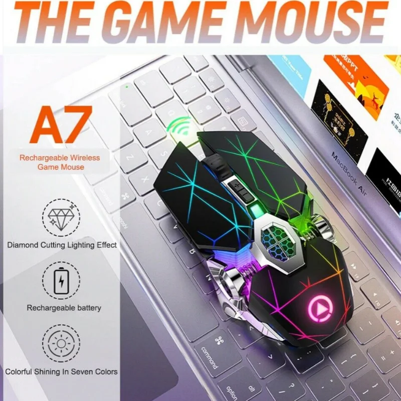 

Wireless Gaming Mouse Rechargeable 1600Dpi 7 Color Ergonomic Led Backlit Rgb Game Mute Mouse 2.4G Usb for Pc Laptop