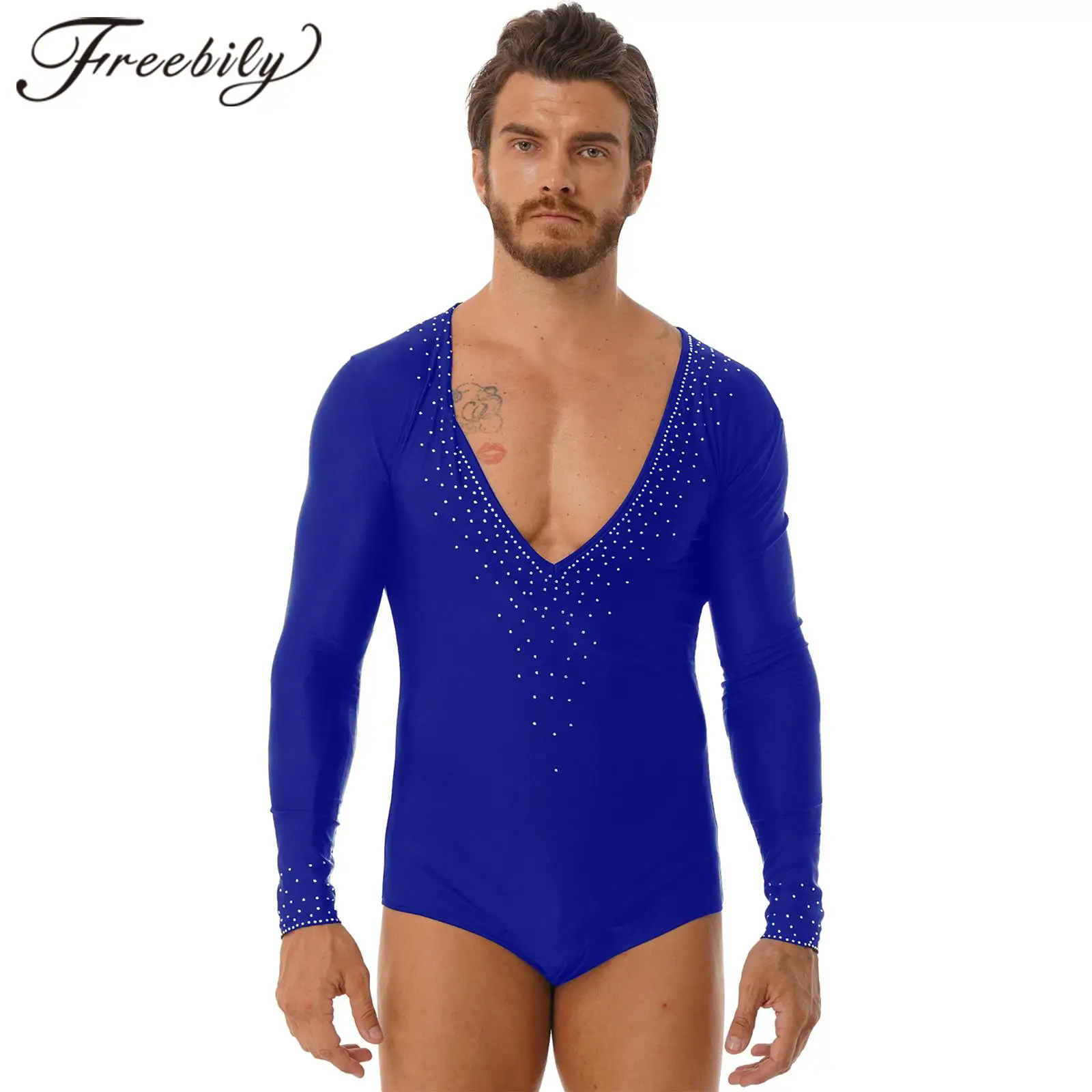 Mens Latin Dance Bodysuit Gymnastics Leotard Shiny Rhinestone Long Sleeve Skaitng Jumpsuit Male Dancewear Performance Costume 
Mens Latin Dance Bodysuit Gymnastics Leotard Shiny Rhinestone Long Sleeve Skaitng Jumpsuit Male Dancewear Performance Costume
