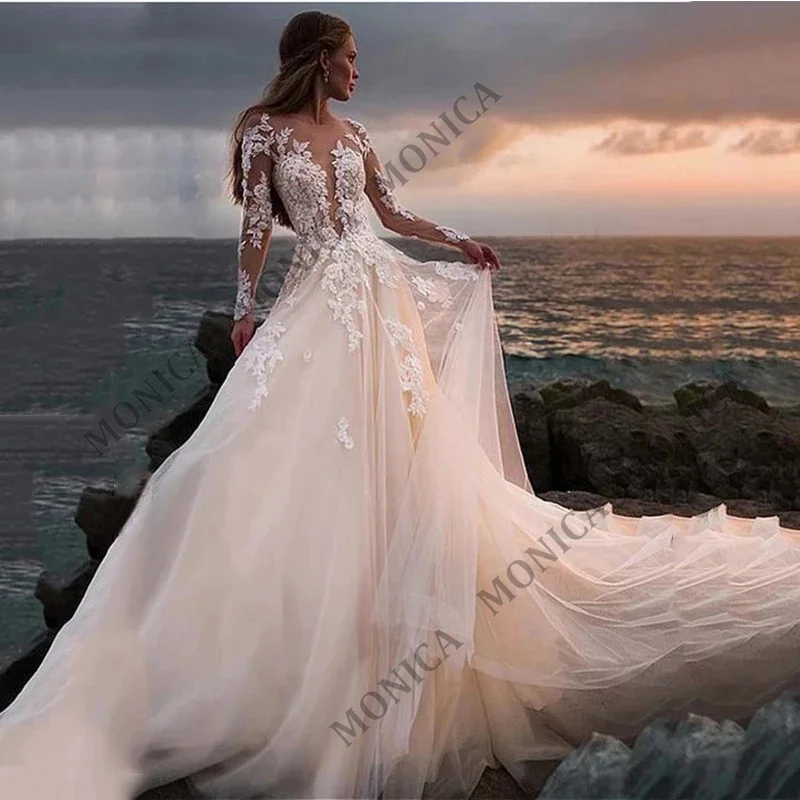 MONICA Best Selling Wedding Dresses Full Sleeves Perspective Elegant V Neck Tulle Appliqués Gorgeous Fall New Prom for 2022
MONICA Best Selling Wedding Dresses Full Sleeves Perspective Elegant V Neck Tulle Appliqués Gorgeous Fall New Prom for 2022