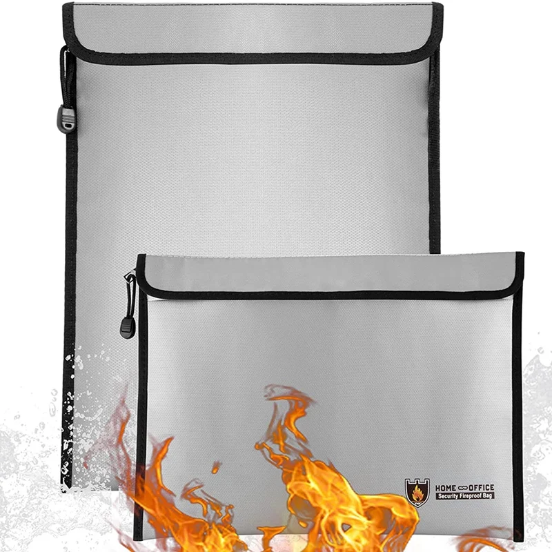 

2 Fireproof Document Bag,15X11inch Waterproof Fireproof Money Bag With Zippers,For Valuables A4 Document Holder,File