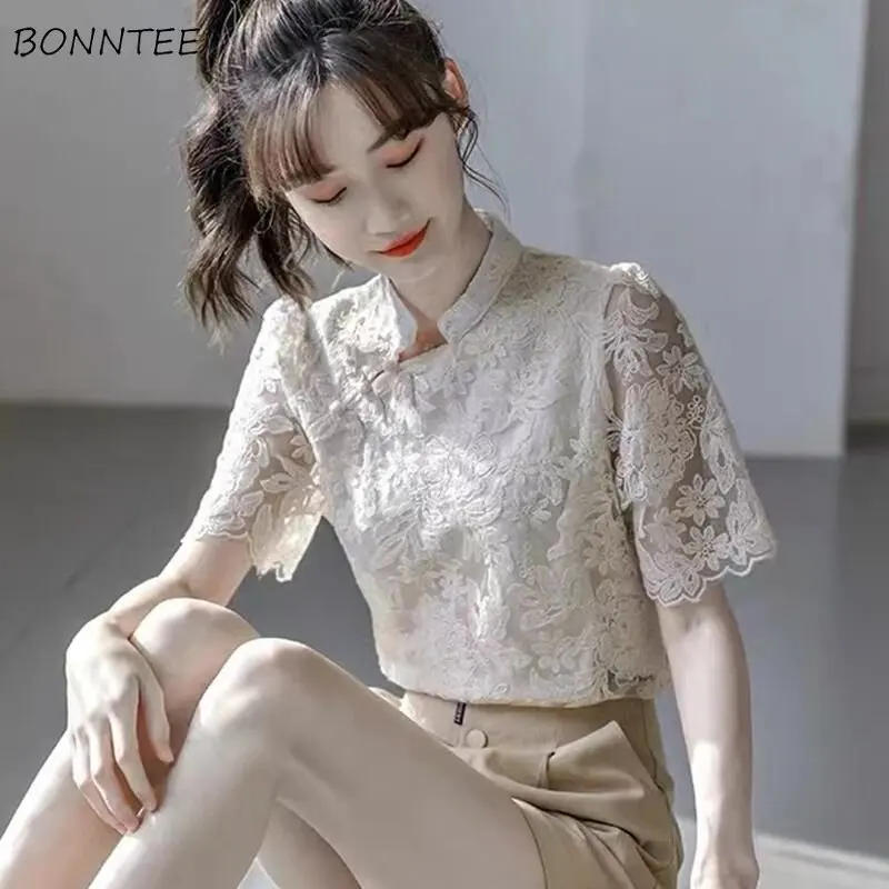 Lace Short-sleeve Blouses Women Leisure Temperament Design Chic Chinese Style Vintage Tops Summer Streetwear Fashion Office Lady
Lace Short-sleeve Blouses Women Leisure Temperament Design Chic Chinese Style Vintage Tops Summer Streetwear Fashion Office Lady
