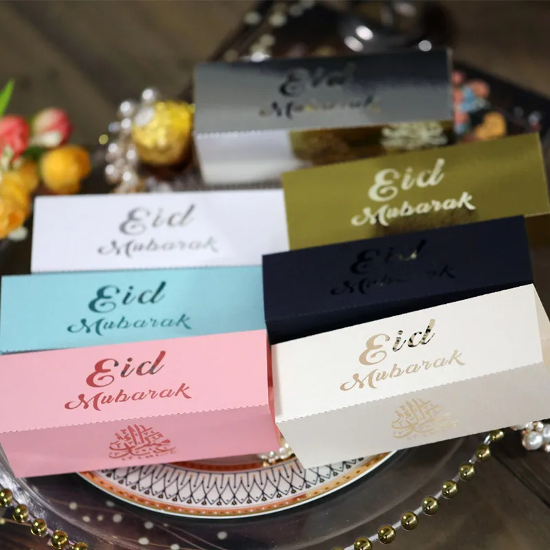

10pcs 2023 Eid Mubarak Box Candy Dragee Gift Box Ramadan Kareem DIY Islamic Muslim Festival Happy Al-Fitr Eid Party Decoration
