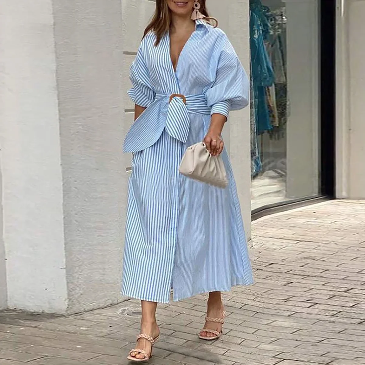 Yeezzi Female Summer Dress Red Original Puff Sleeves Loose Contrast Color Striped Lapel Collar Midi Dresses for Women 2022 New
Yeezzi Female Summer Dress Red Original Puff Sleeves Loose Contrast Color Striped Lapel Collar Midi Dresses for Women 2022 New