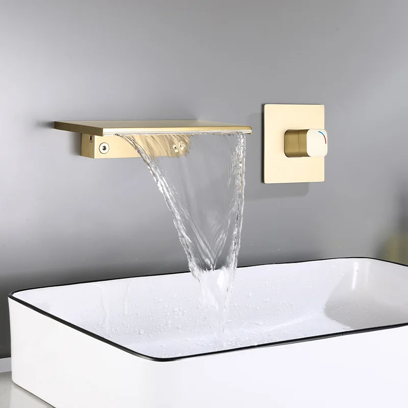 Wall Mount Brushed Gold Waterfall bathroom Faucet Brass 2 holes basin Faucets Mixer Tap
Wall Mount Brushed Gold Waterfall bathroom Faucet Brass 2 holes basin Faucets Mixer Tap