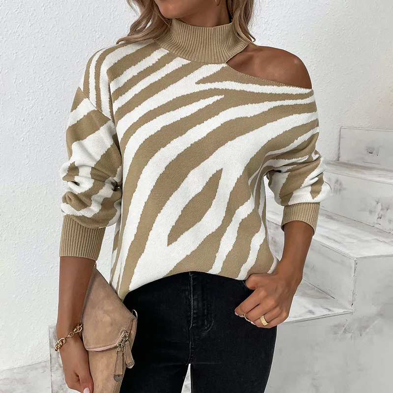 2022 autumn and winter new women's knitted sweater pullover strapless tiger print sweater women
2022 autumn and winter new women's knitted sweater pullover strapless tiger print sweater women
