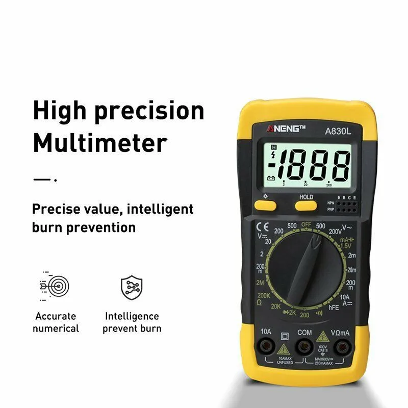 A830L Digital Multimeter Auto/Manual Range AC DC Voltagle Tester For Testing Triode Diode Resistance Household Use Multimeter
A830L Digital Multimeter Auto/Manual Range AC DC Voltagle Tester For Testing Triode Diode Resistance Household Use Multimeter