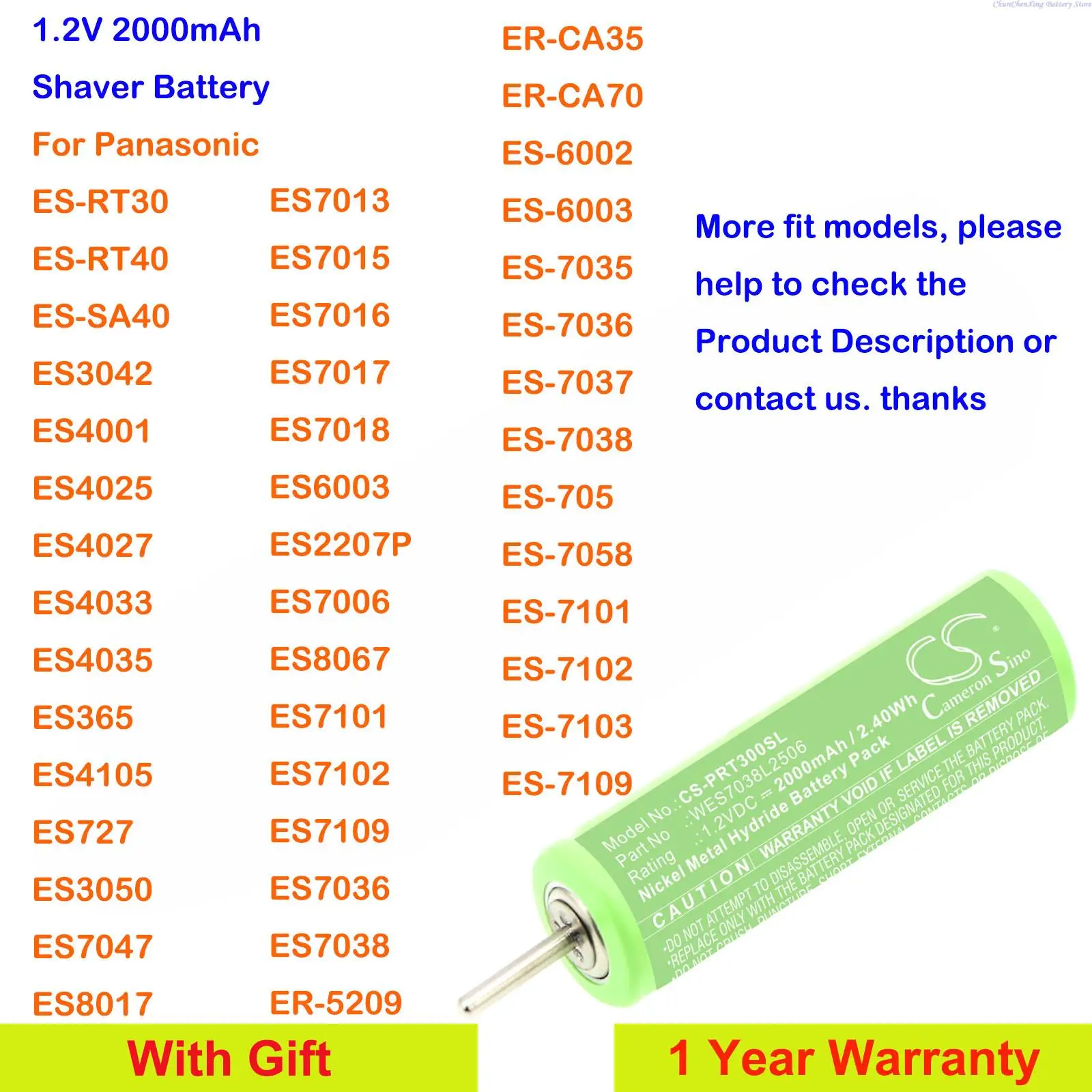 

OrangeYu 2000mAh Shaver Battery for Panasonic ES3050,ES7047,ES8017,ES7013,ES8067,ER-5209,CA35,CA70,ES-718,EW1311,EWDJ40,RW30