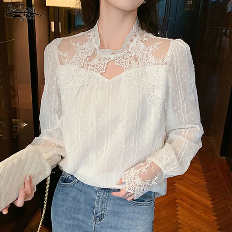 Spring Vintage Lady Chiffon Blouse Elegant Lace Crochet Women Long Sleeve Shirts Loose Blusas Mujer White Dots Female Tops 22800
Spring Vintage Lady Chiffon Blouse Elegant Lace Crochet Women Long Sleeve Shirts Loose Blusas Mujer White Dots Female Tops 22800