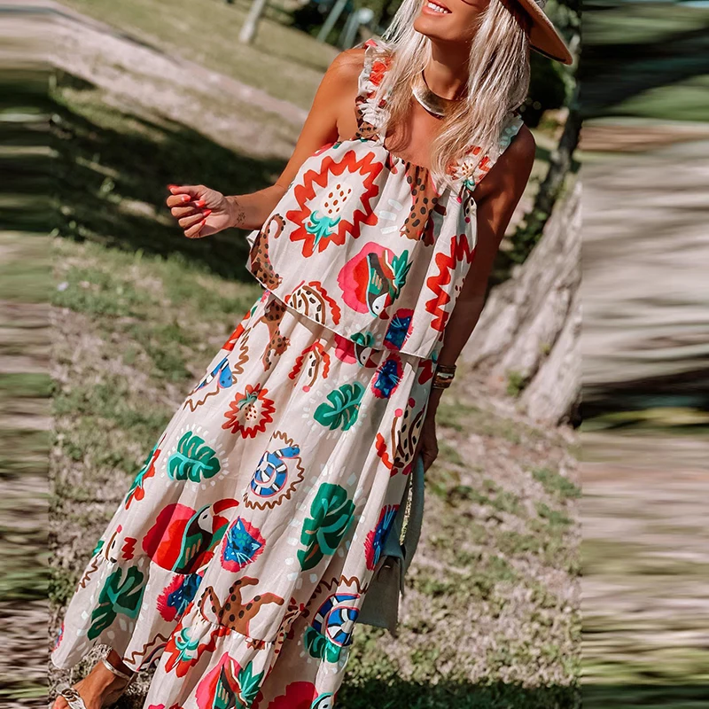 Women Summer Bohemian Print Beach Long Dress Ladies Fashion Sleeveless Suspender Dress Casual Slim Square Neck Dresses 2023 New
Women Summer Bohemian Print Beach Long Dress Ladies Fashion Sleeveless Suspender Dress Casual Slim Square Neck Dresses 2023 New