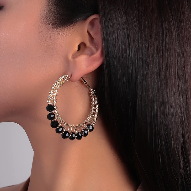 Gold Color Beaded Hoop Earrings For Women Female Statement Black Crystal Hanging Round Circle Earrings Fashion Brinco Bijoux
Gold Color Beaded Hoop Earrings For Women Female Statement Black Crystal Hanging Round Circle Earrings Fashion Brinco Bijoux