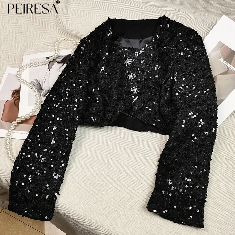 PEIRESA Celebrity Sequins Short Coat For Women 2023 Autumn New O Neck Long Sleeve Single Breasted Jacket Vintage Clothes Tops
PEIRESA Celebrity Sequins Short Coat For Women 2023 Autumn New O Neck Long Sleeve Single Breasted Jacket Vintage Clothes Tops