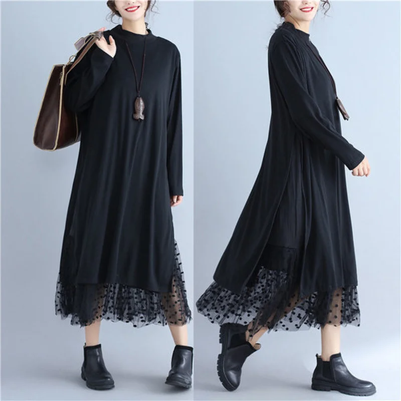 Black Elegant Dresses for Women Mesh Dot Split Joint Dress New Stand Collar Long Sleeve Loose Fit Fashion Tide Spring Autumn New
Black Elegant Dresses for Women Mesh Dot Split Joint Dress New Stand Collar Long Sleeve Loose Fit Fashion Tide Spring Autumn New