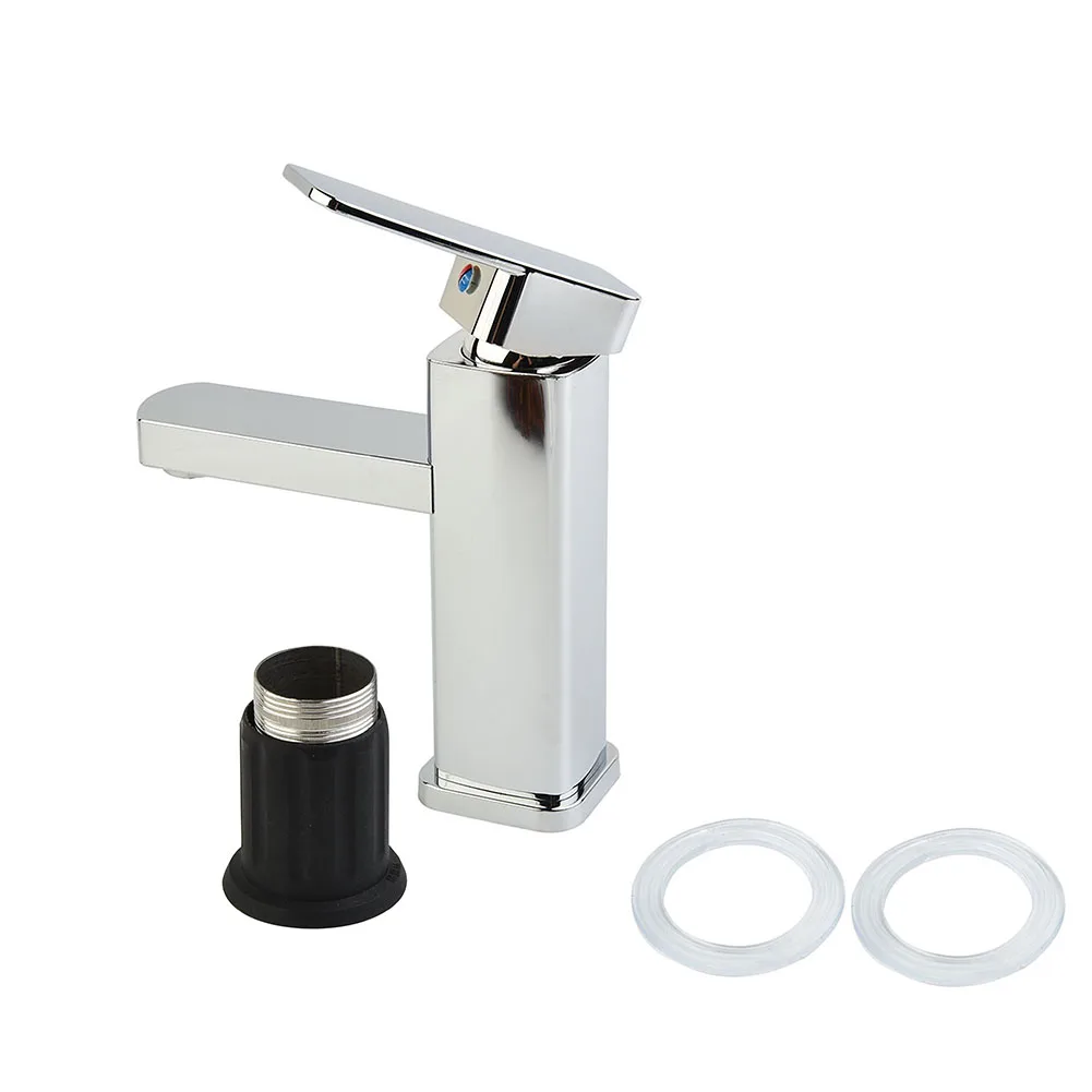 

Basin Sink Bathroom Faucet Deck Mounted Hot Cold Water Basin Mixer Taps Fashion Silver Modern Filler Lavatory Sink Tap