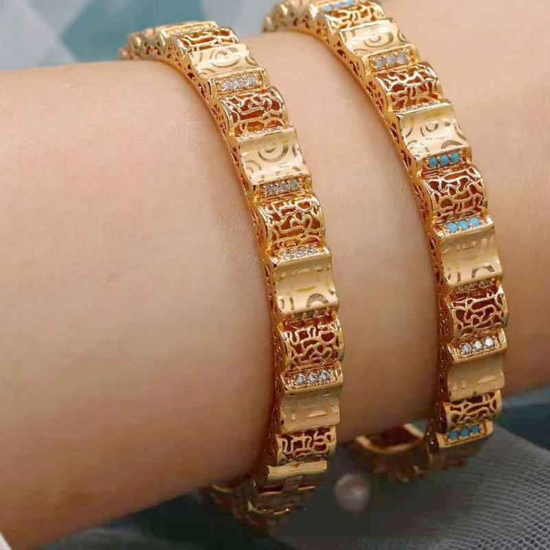 

High Quality Copper Gold Plated Cuff Bracelet Women Crystal Zircon Bracelet Luxury Dubai Bridal Jewelry Bijoux Arabesque