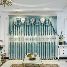 Luxury Green Chenille High Quality Villa Living Room Bedroom Study Kitchen Curtain Pink Gold Thread Embroidery Valance Curtain