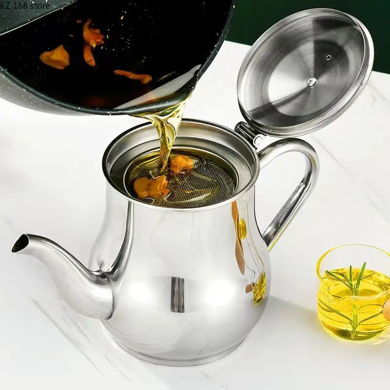 

Strainer Oiler Stainless Steel Household Leak-proof Hip Flask Ounce Pot Pour Oil Bottle Kitchen Supplies Oil Cans Seasoning Jars