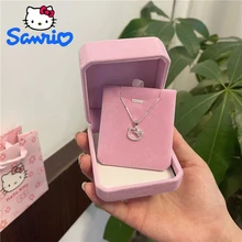 Kawaii Hello Kitty Necklace Anime Character Sanrio Ring Couple Silver Clavicle Chain Adjustable Accessories Ladies Birthday Gift