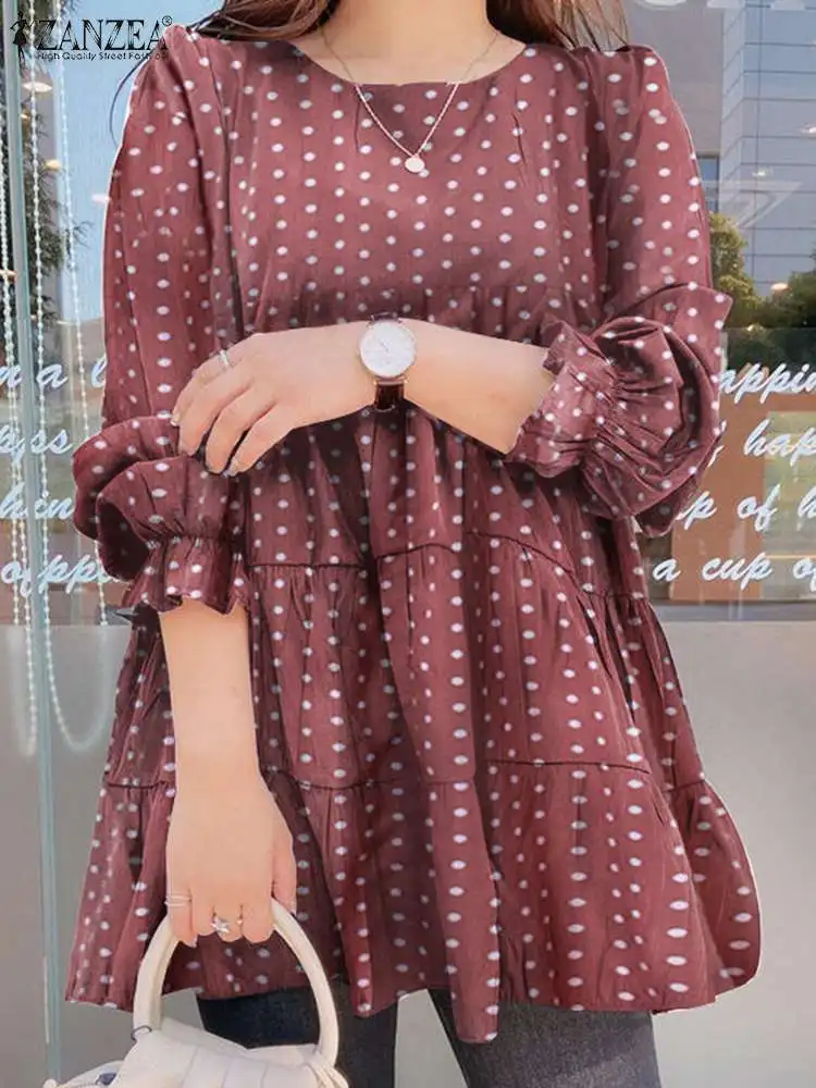 Модные рубашки ZANZEA с пышными рукавами, праздничная Туника оверсайз, повседневные рубашки с круглым вырезом, осень 2022, топы в горошек, женска... 
Модные рубашки ZANZEA с пышными рукавами, праздничная Туника оверсайз, повседневные рубашки с круглым вырезом, осень 2022, топы в горошек, женска...