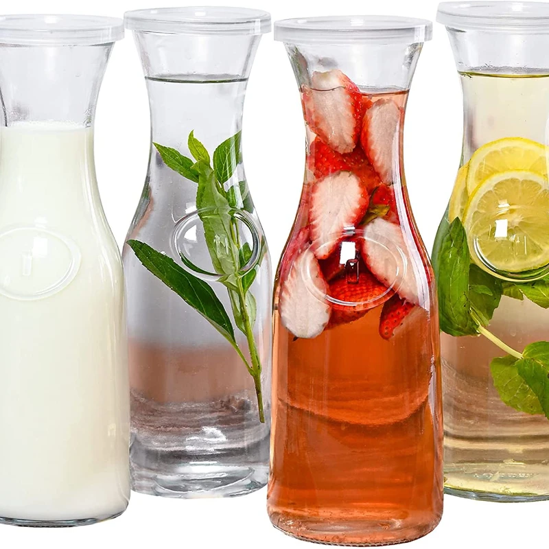 Glass Beverage Pitcher Carafe With Plastic Lids, Narrow Neck Design, 1 liter-Set of 4, Clear
Glass Beverage Pitcher Carafe With Plastic Lids, Narrow Neck Design, 1 liter-Set of 4, Clear