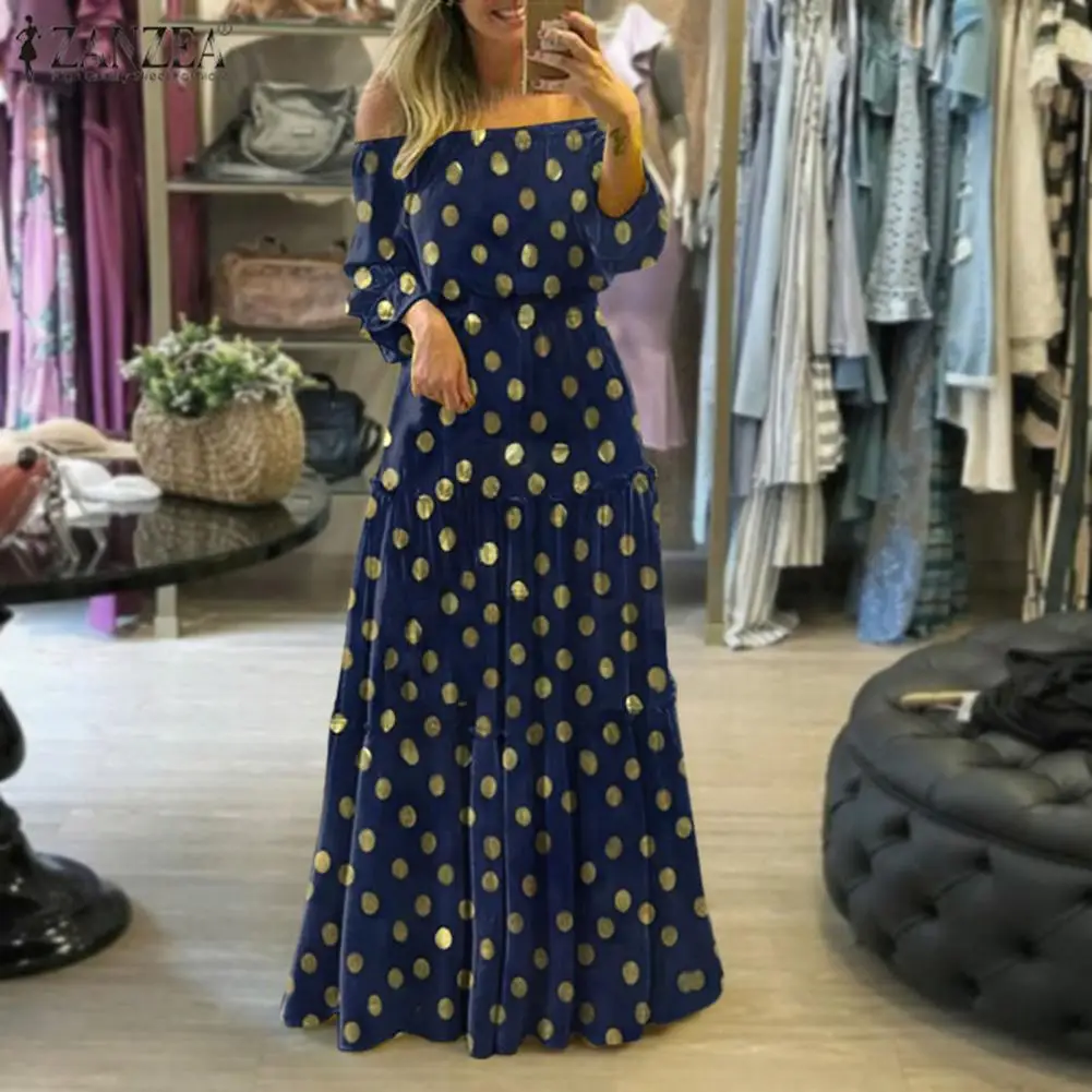 Classic Long Dress Stitching Large Hem Breathable Autumn Dress Strapless Dot Stamping Printed Bohemia Maxi Dress
Classic Long Dress Stitching Large Hem Breathable Autumn Dress Strapless Dot Stamping Printed Bohemia Maxi Dress