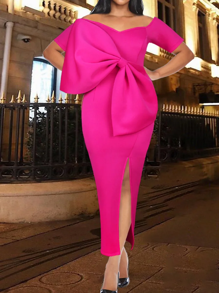 Rose Red Big Bow Tie Sexy Slash Neck Split Long Dress Women Elegant Backless Dinner Party Vestidos African Femme Casual Robe
Rose Red Big Bow Tie Sexy Slash Neck Split Long Dress Women Elegant Backless Dinner Party Vestidos African Femme Casual Robe