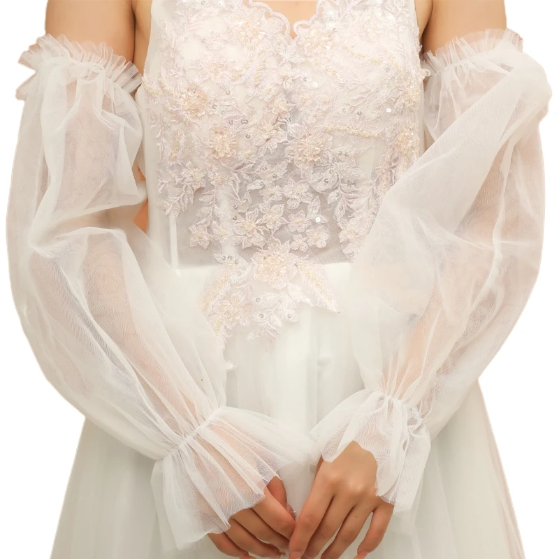 

Sexy Transparent Elastic Ruffle Cuff Sleeve Cover Elastic Bridal Etiquette Elbow Length Gloves Fingerless Gloves