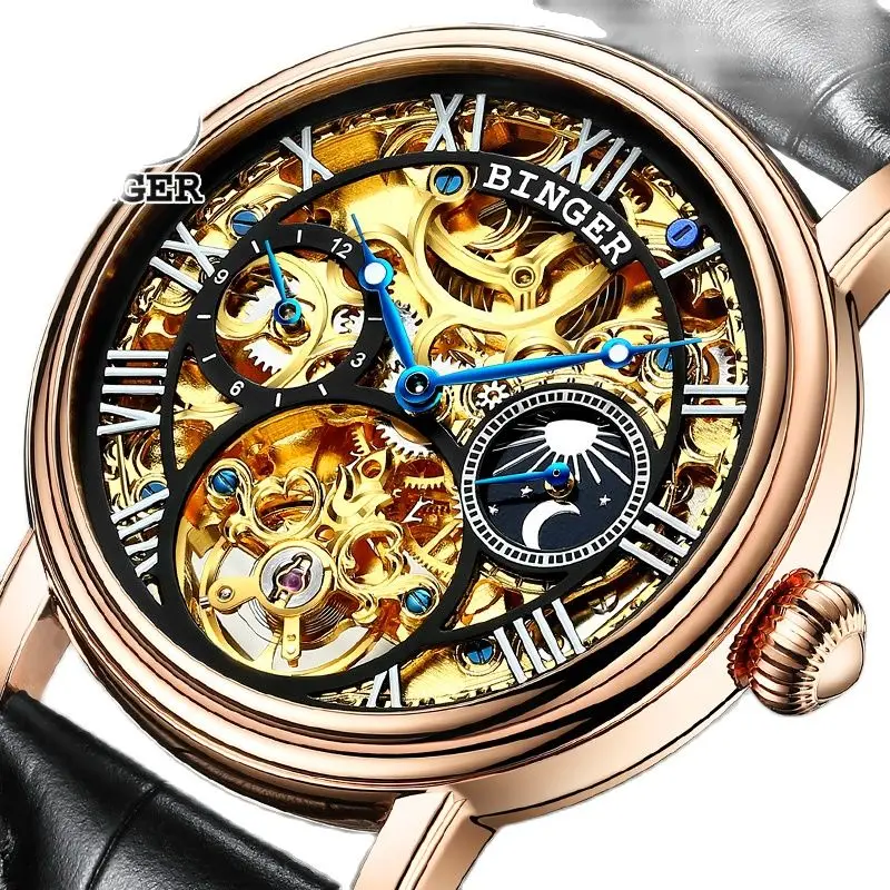 Switzerland BINGER Luxury Brand Flywheel Skeleton Automatic Mechanical Watches Sapphire Moon Phase Waterproof Clocks B-1171-4
Switzerland BINGER Luxury Brand Flywheel Skeleton Automatic Mechanical Watches Sapphire Moon Phase Waterproof Clocks B-1171-4