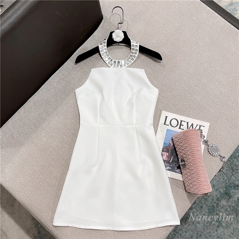 Rhinestone Collar Halter Sleeveless Dress for Women 2022 Summer New Sexy Socialite Backless Dresses White Color Party Vestidos
Rhinestone Collar Halter Sleeveless Dress for Women 2022 Summer New Sexy Socialite Backless Dresses White Color Party Vestidos