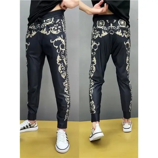 2022 summer men's ice silk stretch thin fashion printed loose sports casual pants 
2022 summer men's ice silk stretch thin fashion printed loose sports casual pants