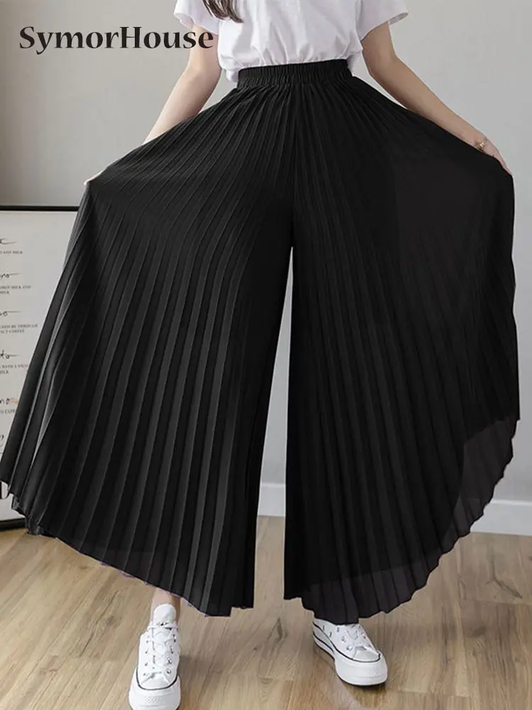 Брюки женские шифоновые с завышенной талией и широкими штанинами, Элегантные повседневные Модные Плиссированные Свободные прямые брюки до щиколотки в Корейском стиле, лето-осень
Брюки женские шифоновые с завышенной талией и широкими штанинами, Элегантные повседневные Модные Плиссированные Свободные прямые брюки до щиколотки в Корейском стиле, лето-осень