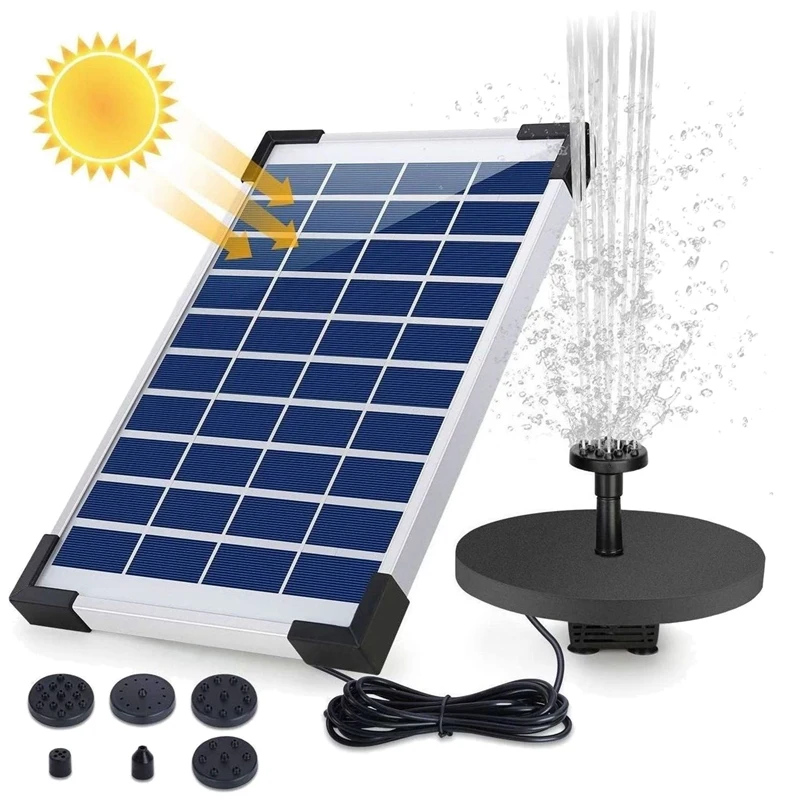 5W Solar Fountain Pump, Solar Water Pump Floating Fountain Built-in with 6 Nozzles for Bird Bath Fish Tank Pond
5W Solar Fountain Pump, Solar Water Pump Floating Fountain Built-in with 6 Nozzles for Bird Bath Fish Tank Pond
