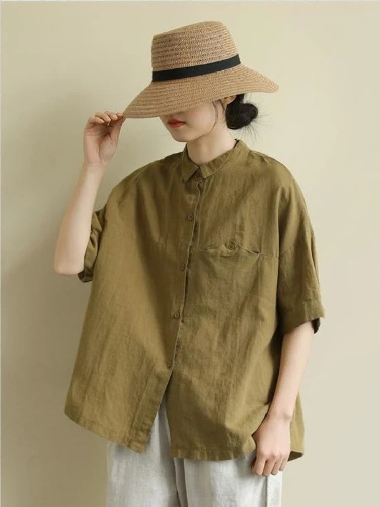 Cotton Linen Blouse Large Size Loose Retro Short-sleeve Shirt Summer New Lapel Solid Color All-match Casual Breathable Women Top
Cotton Linen Blouse Large Size Loose Retro Short-sleeve Shirt Summer New Lapel Solid Color All-match Casual Breathable Women Top