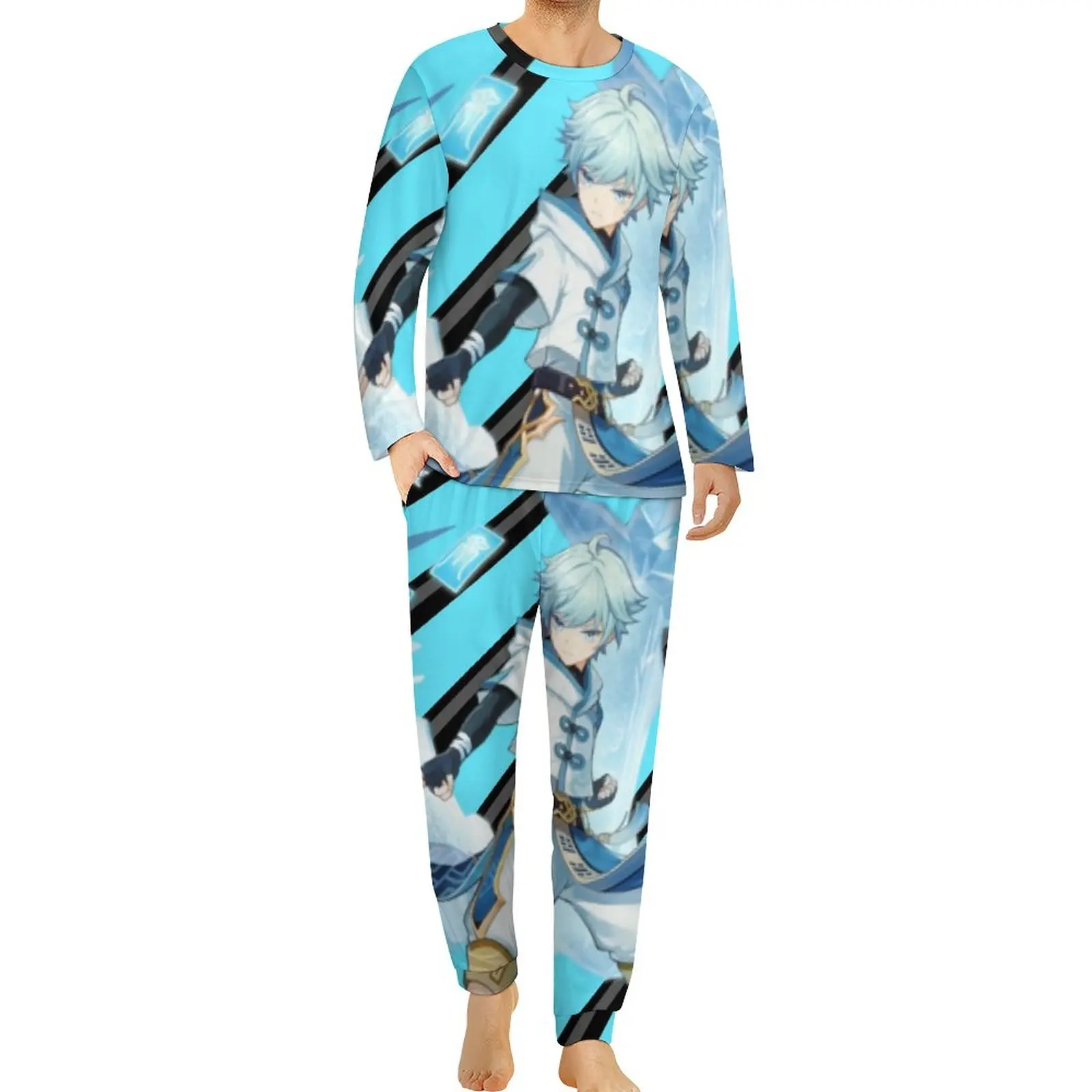 

Genshin Manga Pajamas Long-Sleeve Chongyun Wish Print Two Piece Home Pajama Sets Spring Male Custom Trendy Oversize Sleepwear