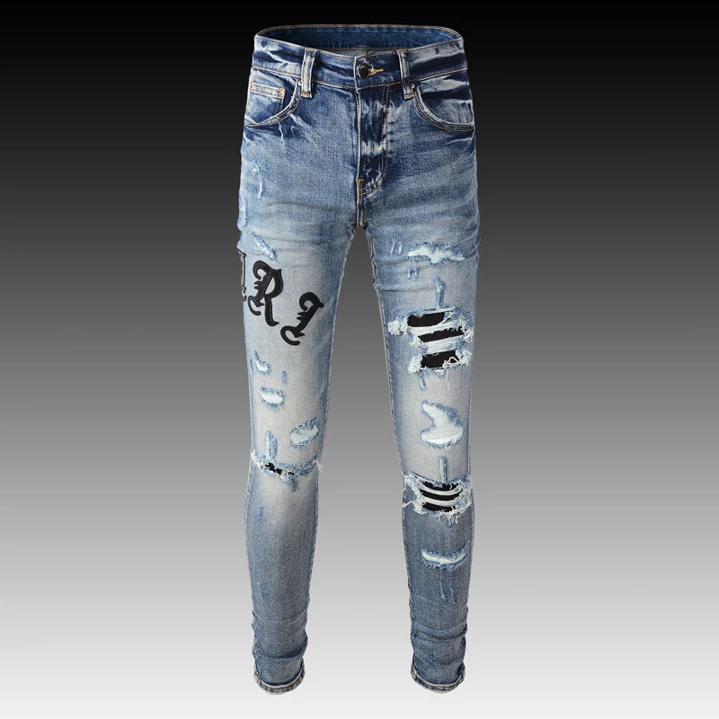 Streetwear Fashion Men Jeans Retro Light Blue Elastic Slim Fit Ripped Jeans Men Brand Patch Designer Hip Hop Punk Pants Hombre
Streetwear Fashion Men Jeans Retro Light Blue Elastic Slim Fit Ripped Jeans Men Brand Patch Designer Hip Hop Punk Pants Hombre