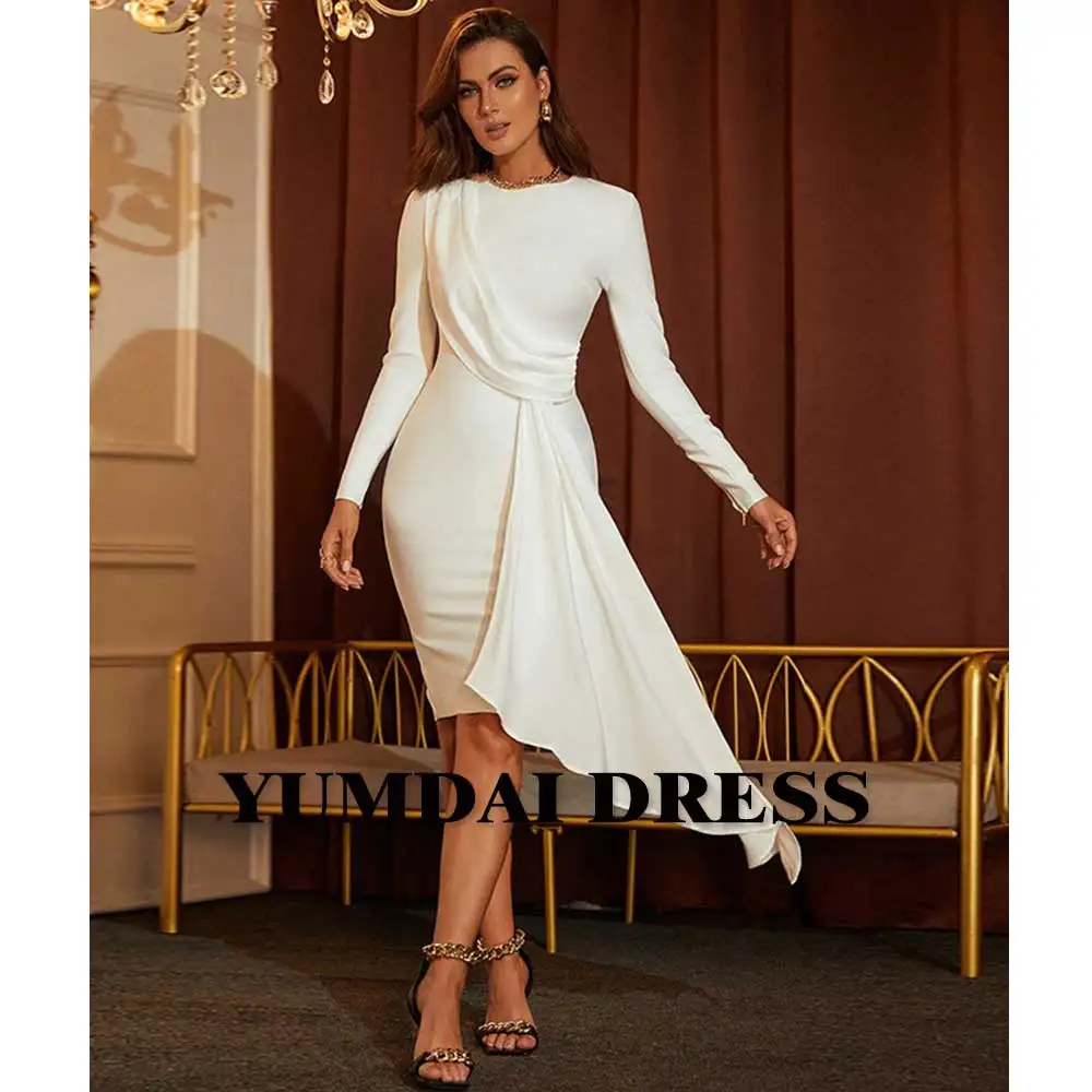 

Женское вечернее платье с длинным рукавом YUMDI, Белое Бальное платье средней длины, элегантное официальное платье в стиле Саудовской Аравии для особых случаев, модель 2023 года