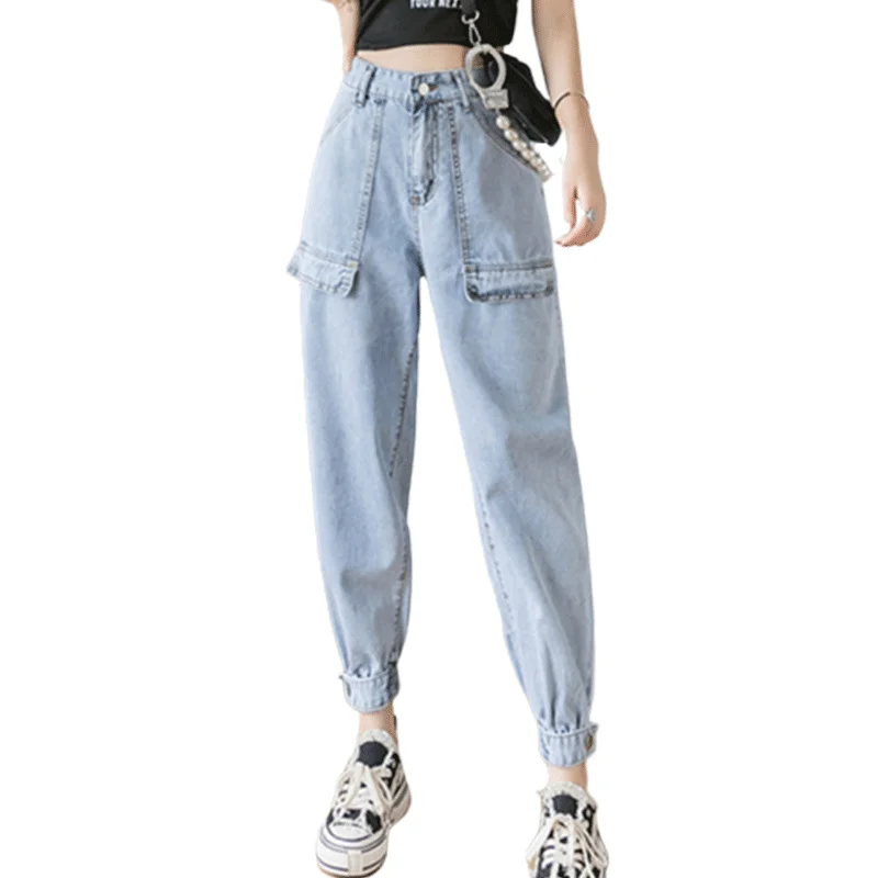 

Ankle-Tied Jeans Women's Summer New High Waist Baggy Pants Slimming Loose Thin Cropped Harem Pants