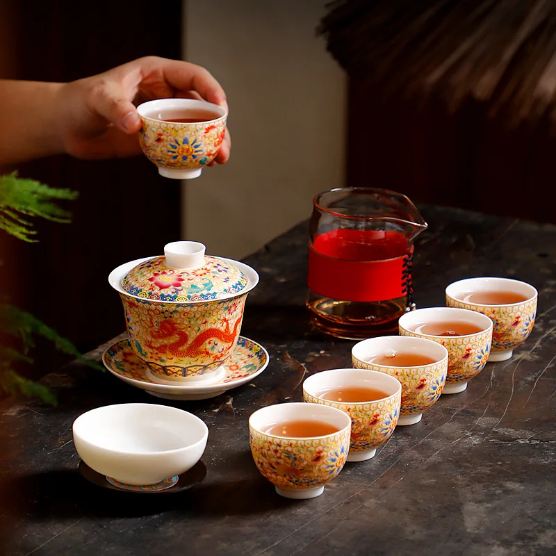 Creative Chinese Style Enamel Color Mutton Fat Jade Porcelain Lid Bowl Tea Set Business Gift Kung Fu Tea Set Office Home
Creative Chinese Style Enamel Color Mutton Fat Jade Porcelain Lid Bowl Tea Set Business Gift Kung Fu Tea Set Office Home