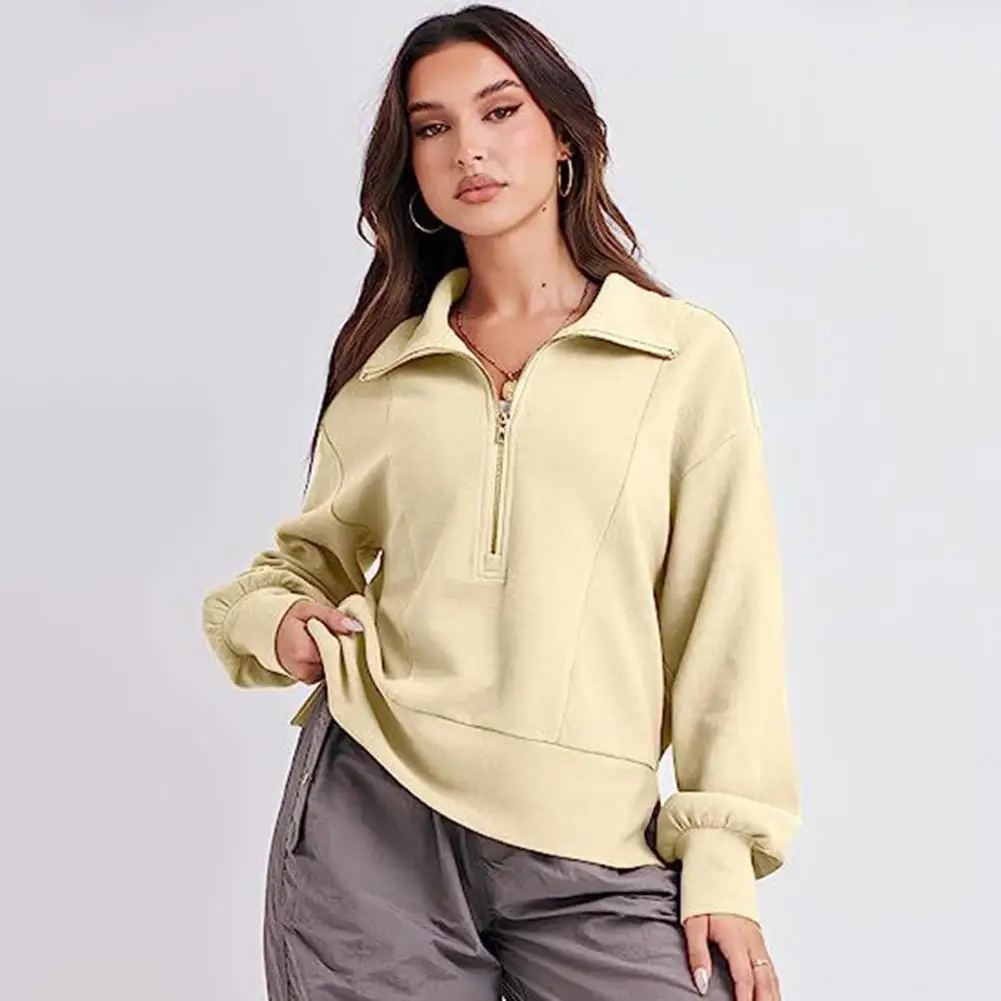 Women Sweatshirt Autumn Large Lapel Zipper Neckline Sweatshirt Solid Color Long Sleeve Loose Pullover Tops Streetwear
Women Sweatshirt Autumn Large Lapel Zipper Neckline Sweatshirt Solid Color Long Sleeve Loose Pullover Tops Streetwear