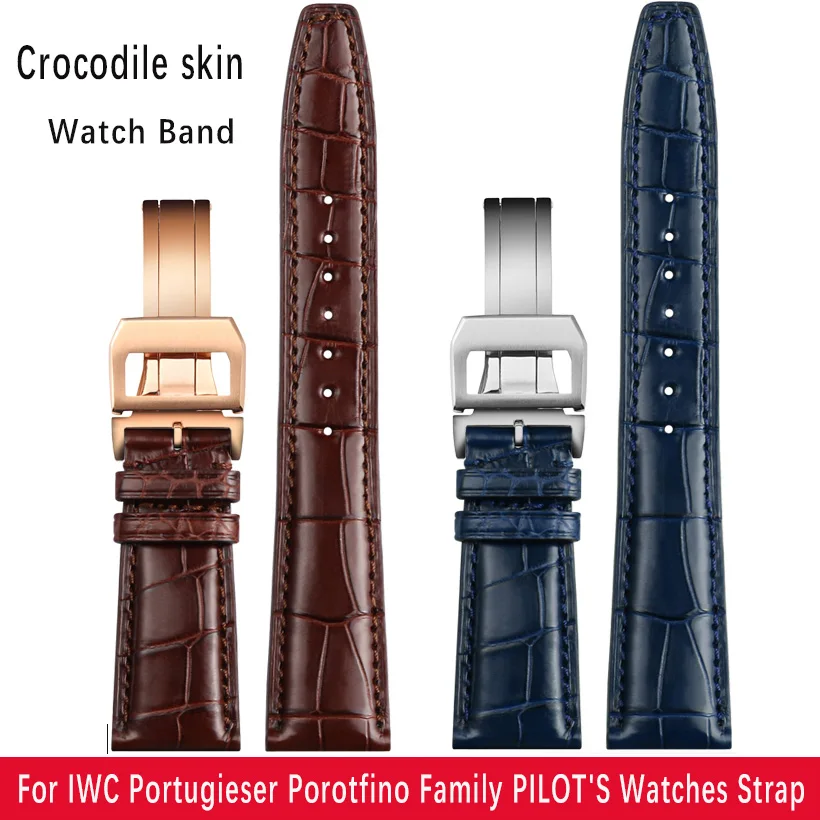 

Crocodile skin Watch Band Replacement 20mm 21mm 22mm for IWC Portugieser Porotfino Family PILOT'S Watches Strap Folding Buckle