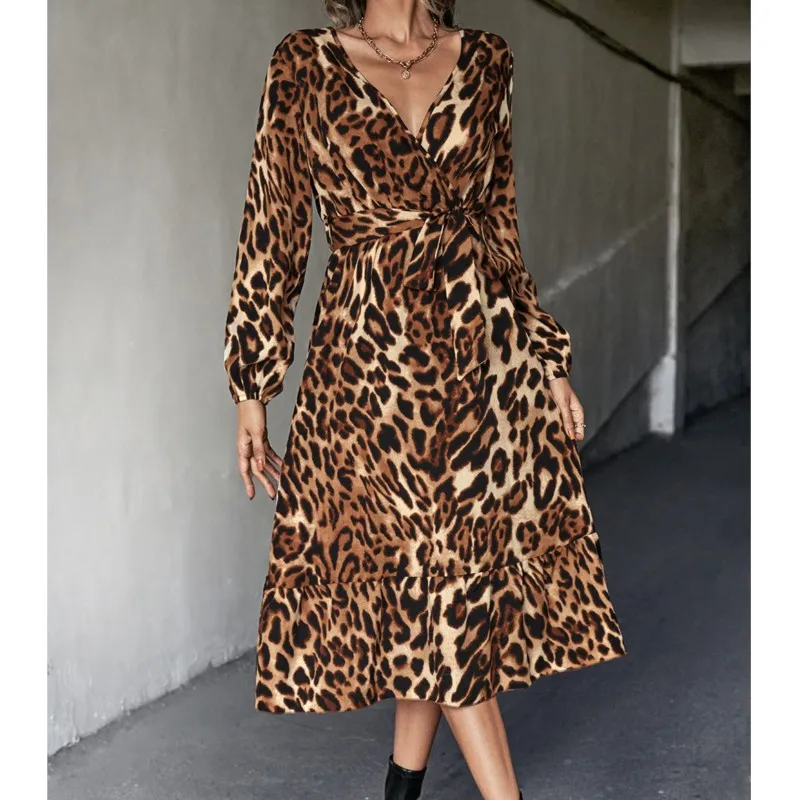 Autumn Fashion Sexy Women Dress Leopard Stripe Print Cross V-Neck Lace Up Long Sleeve Dress Femme Vestidos Elegantes Para Mujer
Autumn Fashion Sexy Women Dress Leopard Stripe Print Cross V-Neck Lace Up Long Sleeve Dress Femme Vestidos Elegantes Para Mujer
