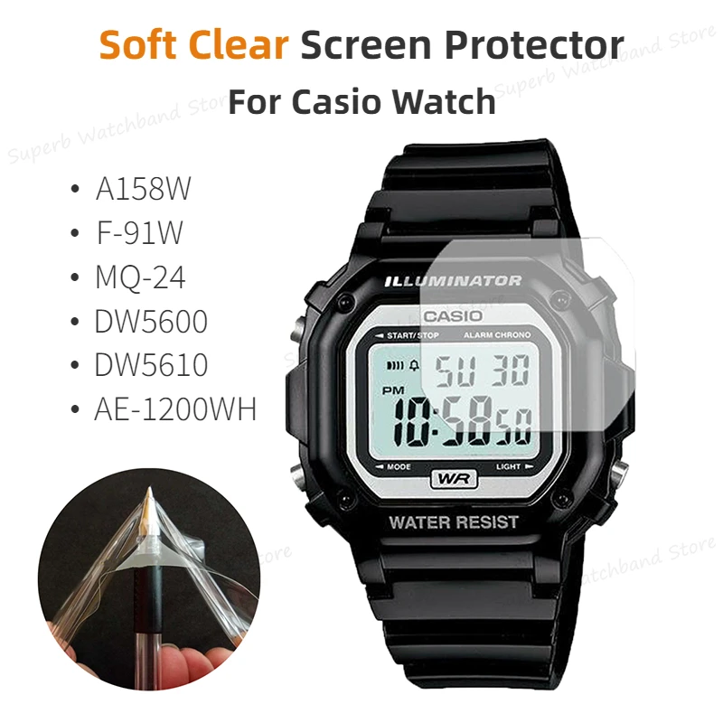 2pcs Screen Protector Soft Clear Film Not Glass Waterproof Fill Protectors for Casio A158W F-91W DW5600 5610 AE1200WH MQ-24
2pcs Screen Protector Soft Clear Film Not Glass Waterproof Fill Protectors for Casio A158W F-91W DW5600 5610 AE1200WH MQ-24