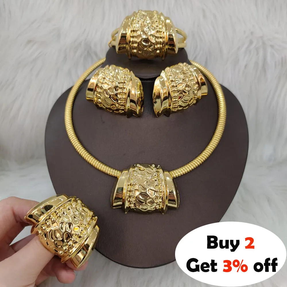 Fashion Big Earrings and Pendant for Women Dubai Gold Plated Necklace African New Style Copper Jewelry for Bride Girls Party 
Fashion Big Earrings and Pendant for Women Dubai Gold Plated Necklace African New Style Copper Jewelry for Bride Girls Party