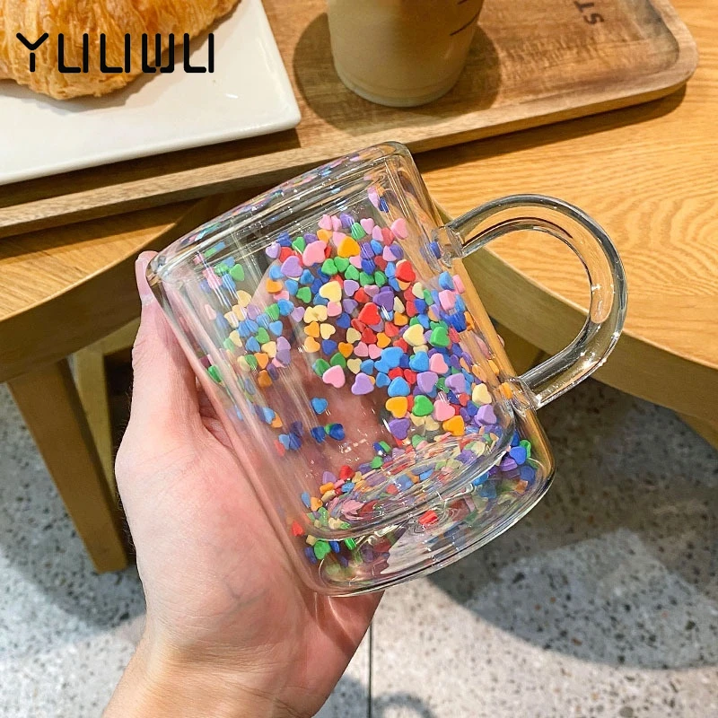 Multicolor Heart Shaped Quicksand Cup Creative Double Layer Glass Cup Coffee Mug Milk Tea Juice Water Glass Drinkware
Multicolor Heart Shaped Quicksand Cup Creative Double Layer Glass Cup Coffee Mug Milk Tea Juice Water Glass Drinkware