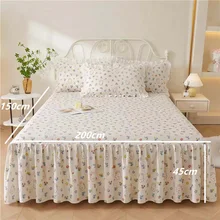 set Floral Printed Soft Bed Skirt 100% Cotton Bedspread Princess High Quality Pure Cotton Non-slip Bed Cover