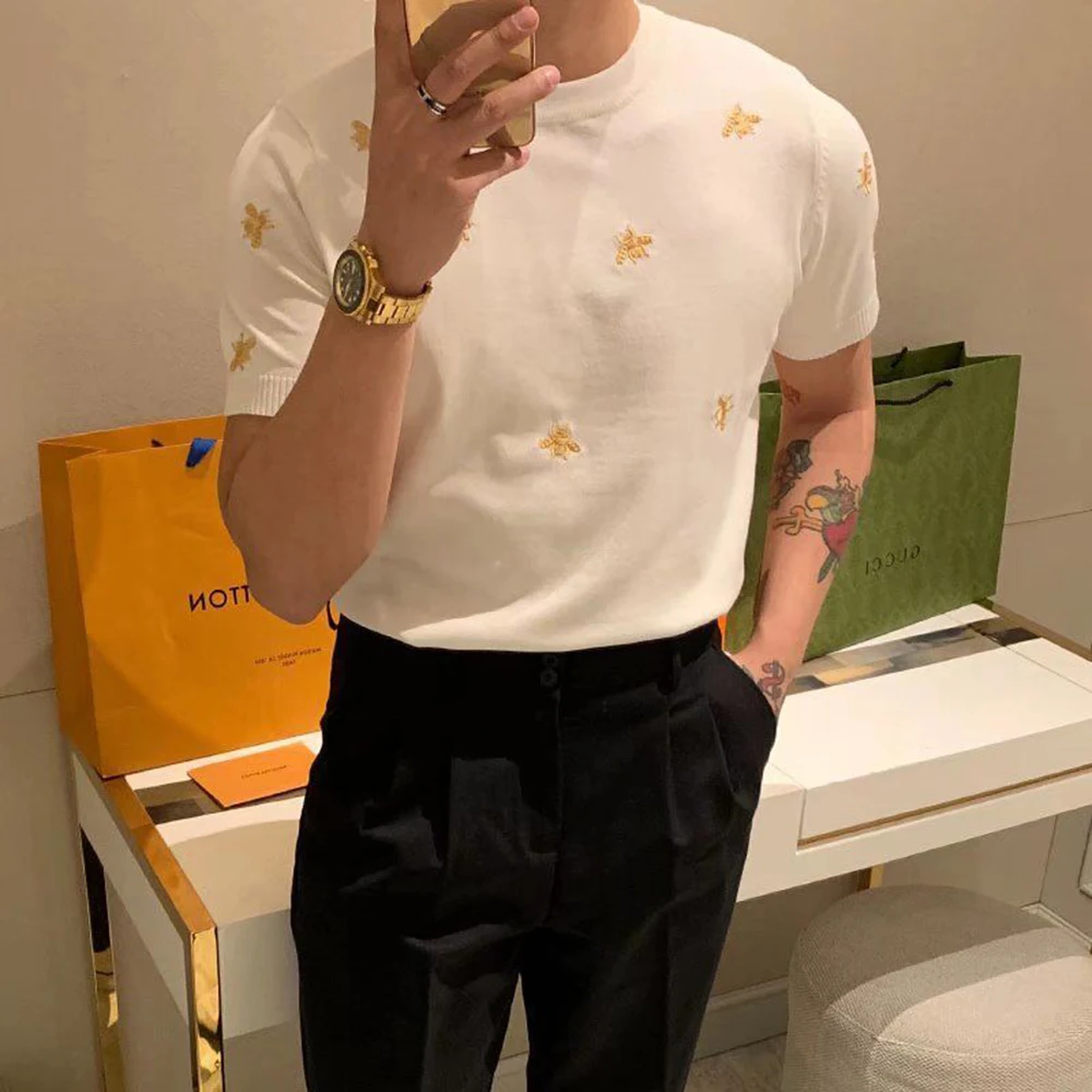 2023 Summer New Men's Short-sleeved T-shirt Bottoming Shirt Knitted Breathable Round Neck Top Trend Printing Embroidery Clothes
2023 Summer New Men's Short-sleeved T-shirt Bottoming Shirt Knitted Breathable Round Neck Top Trend Printing Embroidery Clothes