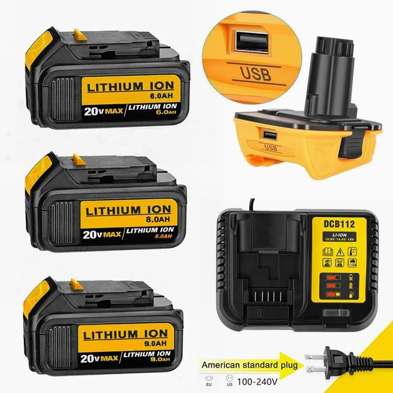 18V 9.0Ah DCB200 Replacement Li-ion Battery for DeWalt 18v/20vMAX XR power tool lithium Batteries with Charger+Battery adapter
18V 9.0Ah DCB200 Replacement Li-ion Battery for DeWalt 18v/20vMAX XR power tool lithium Batteries with Charger+Battery adapter